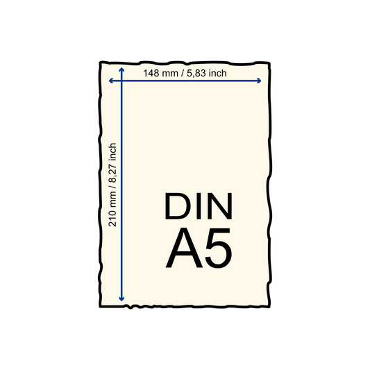 Büttenpapier Format A5 schematische Darstellung mit Maßen