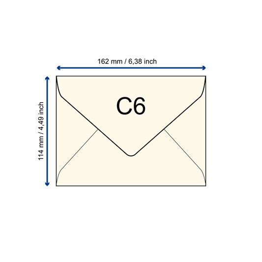 Büttenpapier Umschlag C6 schematische Darstellung mit Maßen