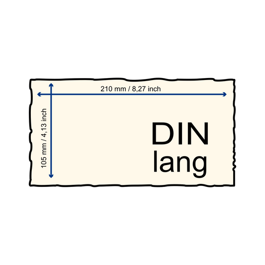 Büttenpapier im Format DIN lang schematische Darstellung mit Maßen