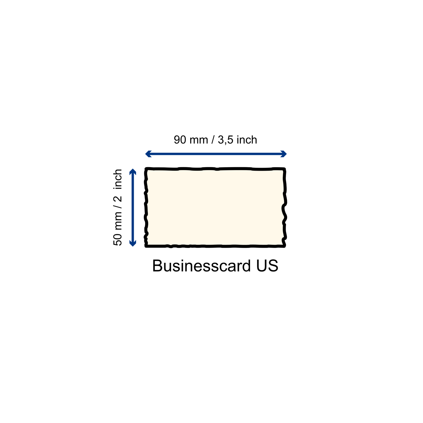 Büttenpapier Visitenkarte schematische Darstellung mit Maßen