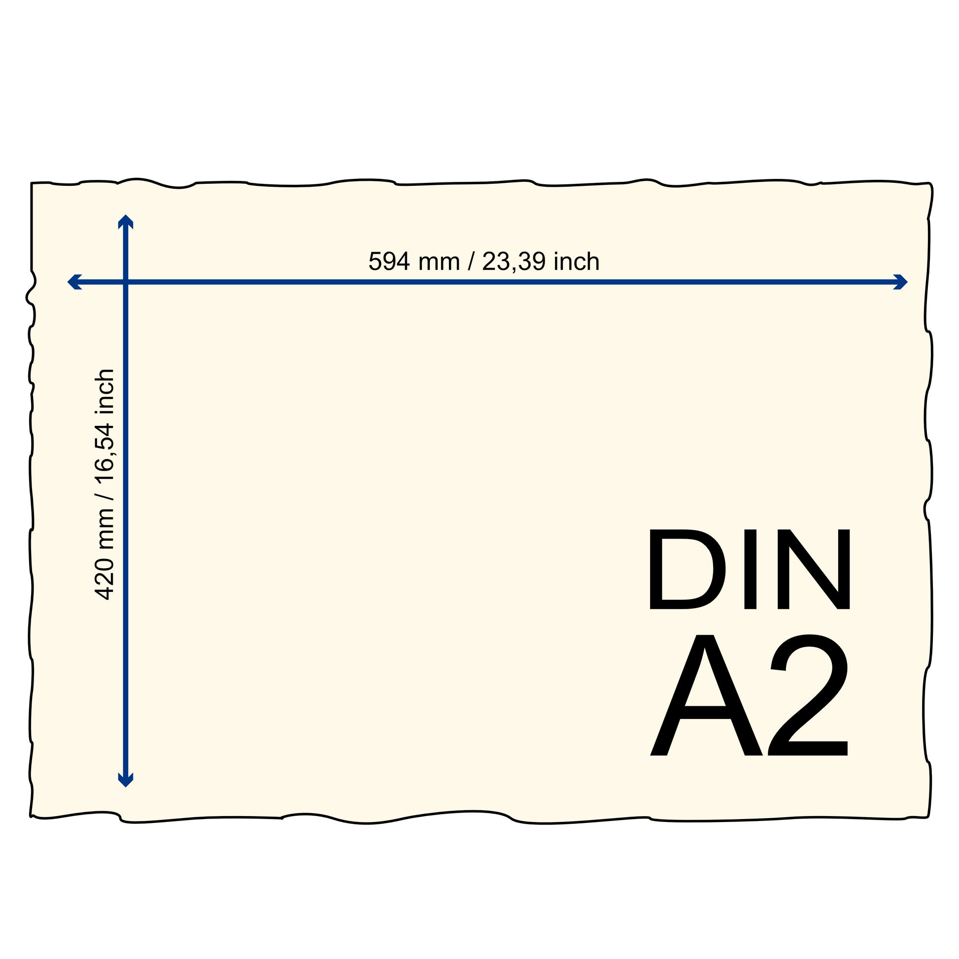 Büttenpapier DIN A2 schematische Darstellung mit Maßen