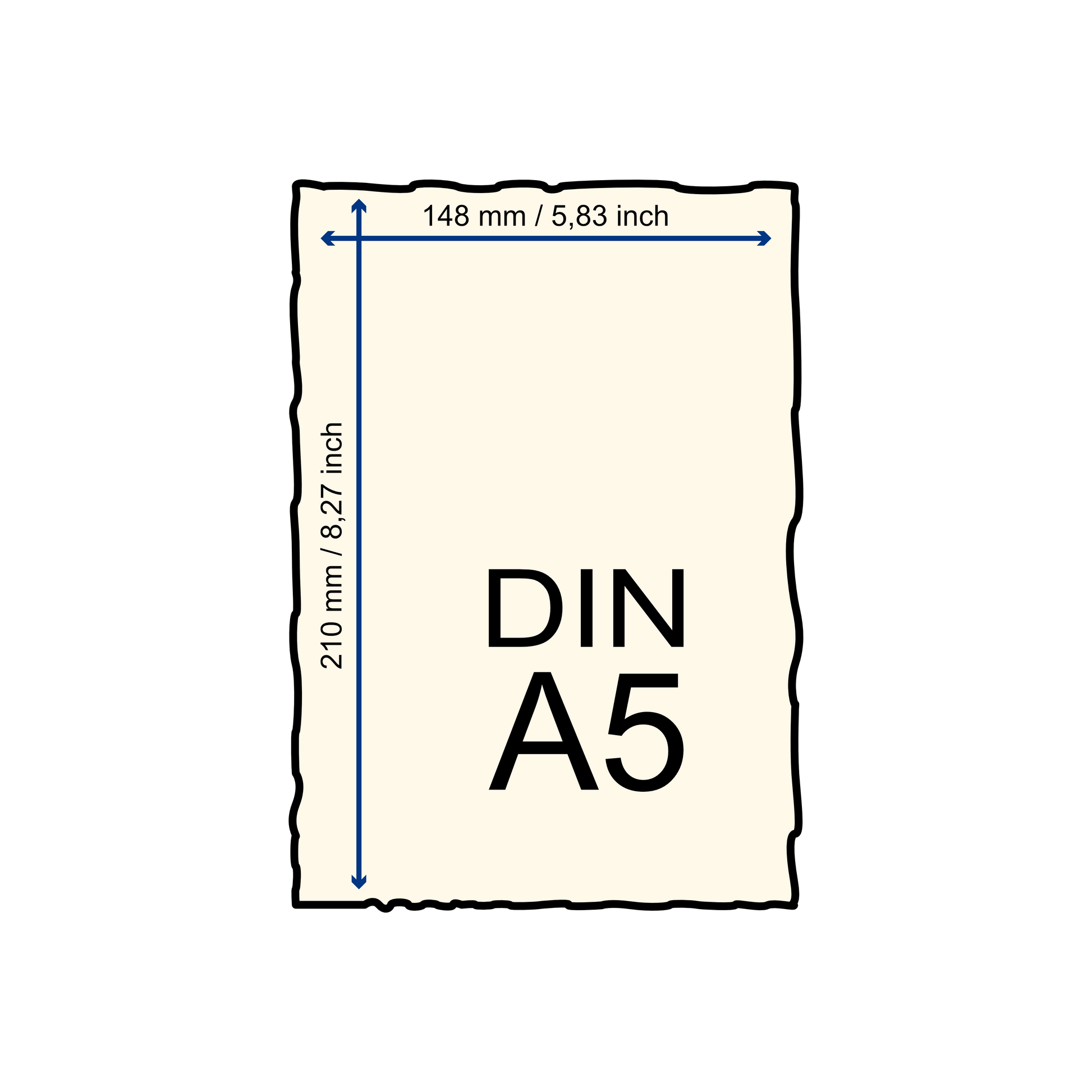 Büttenpapier Format A5 schematische Darstellung mit Maßen