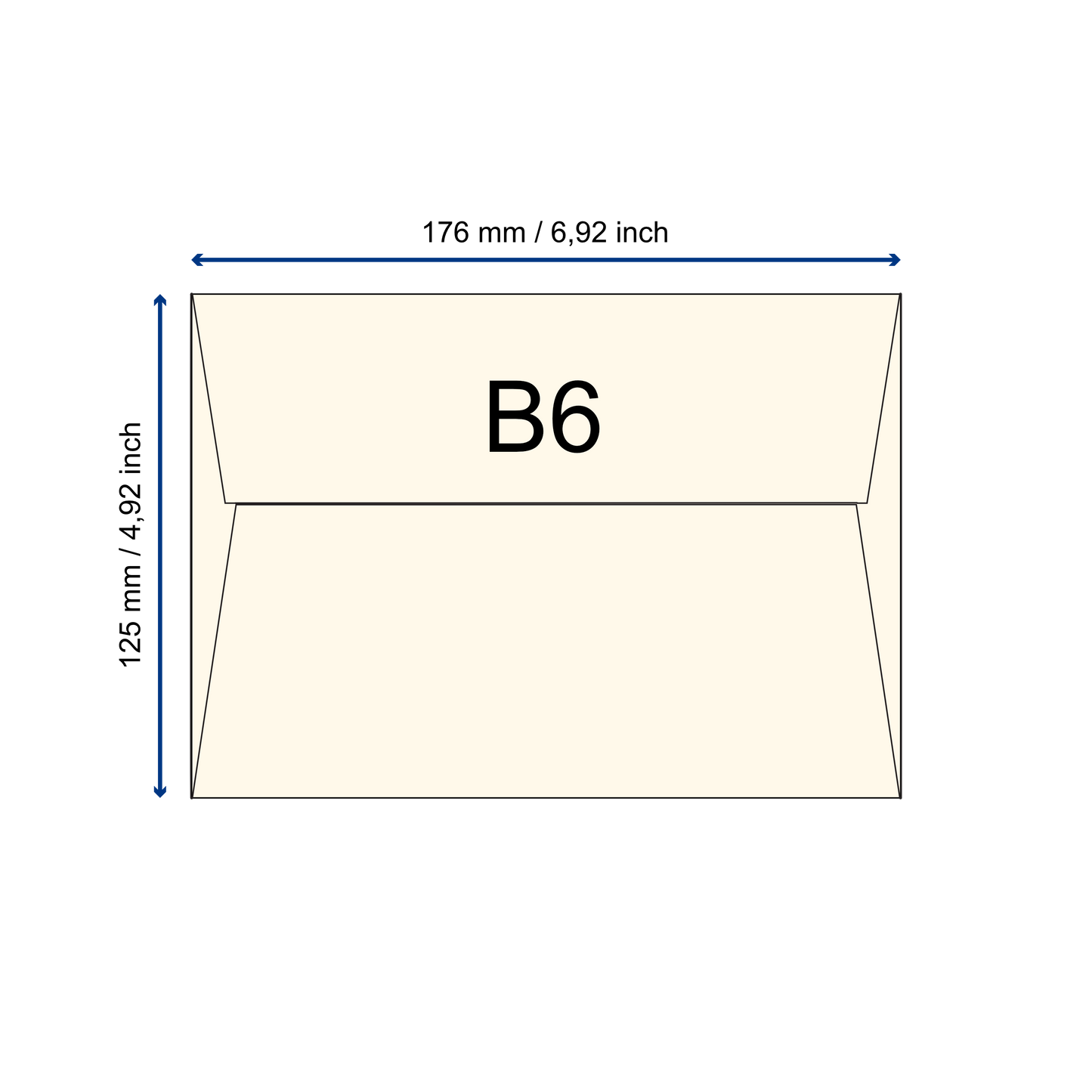 Büttenpapier Umschlag B6 schematische Darstellung mit Maßen