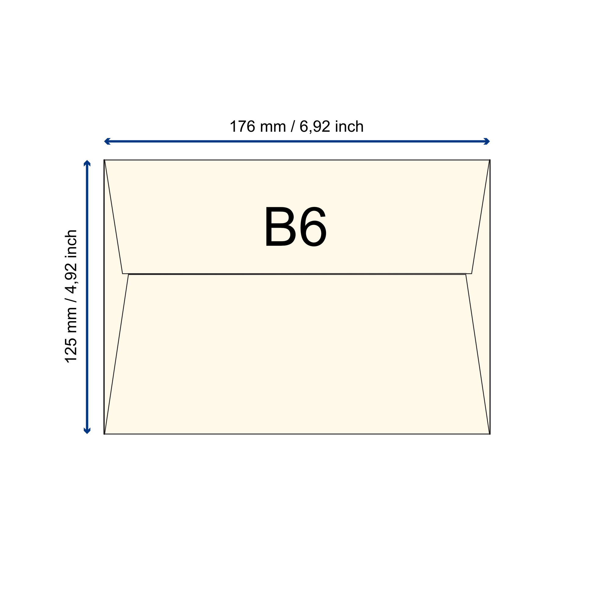 Büttenpapier Umschlag B6 schematische Darstellung mit Maßen