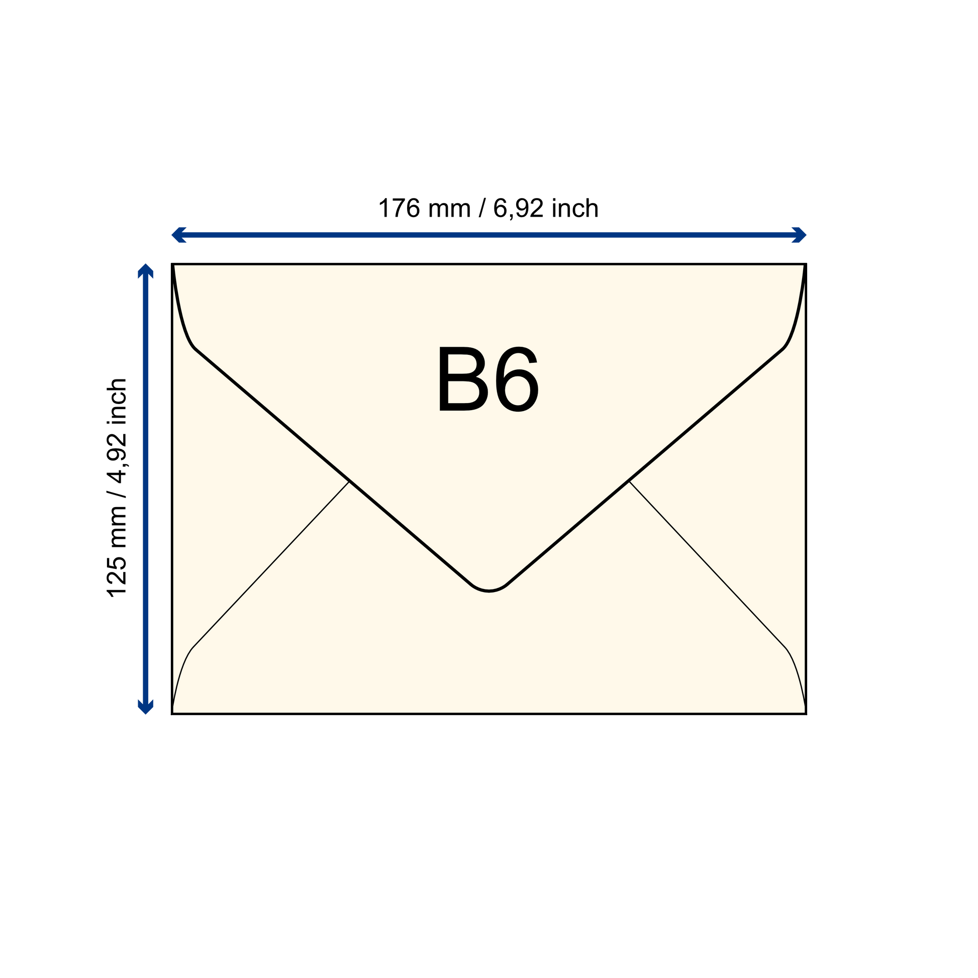 Büttenpapier Umschlag B6 schematische Darstellung mit Maßen
