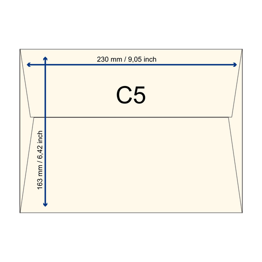 Büttenpapier Umschlag C5 schematische Darstellung mit Maßen