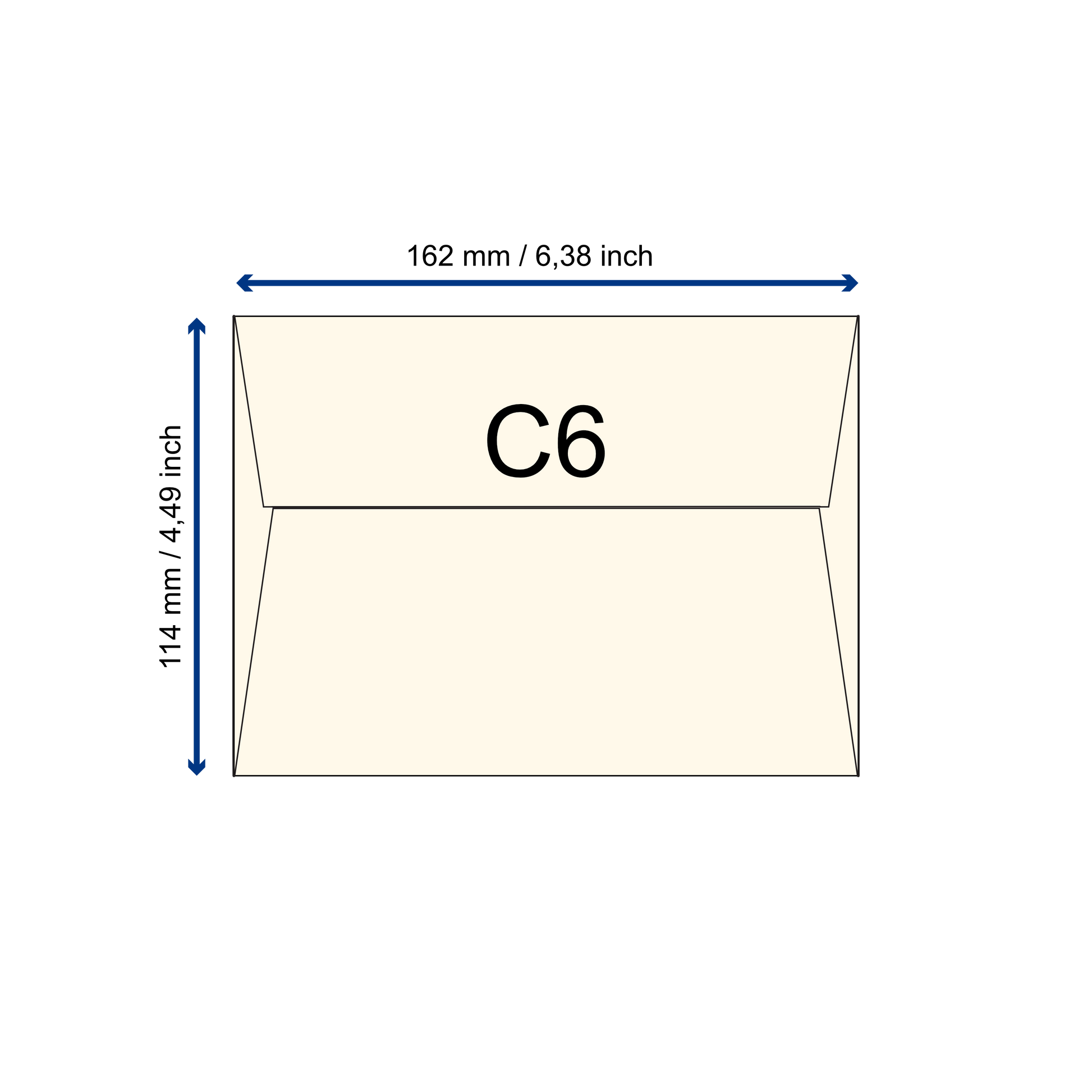 Büttenpapier Umschlag C6 schematische Darstellung mit Maßen