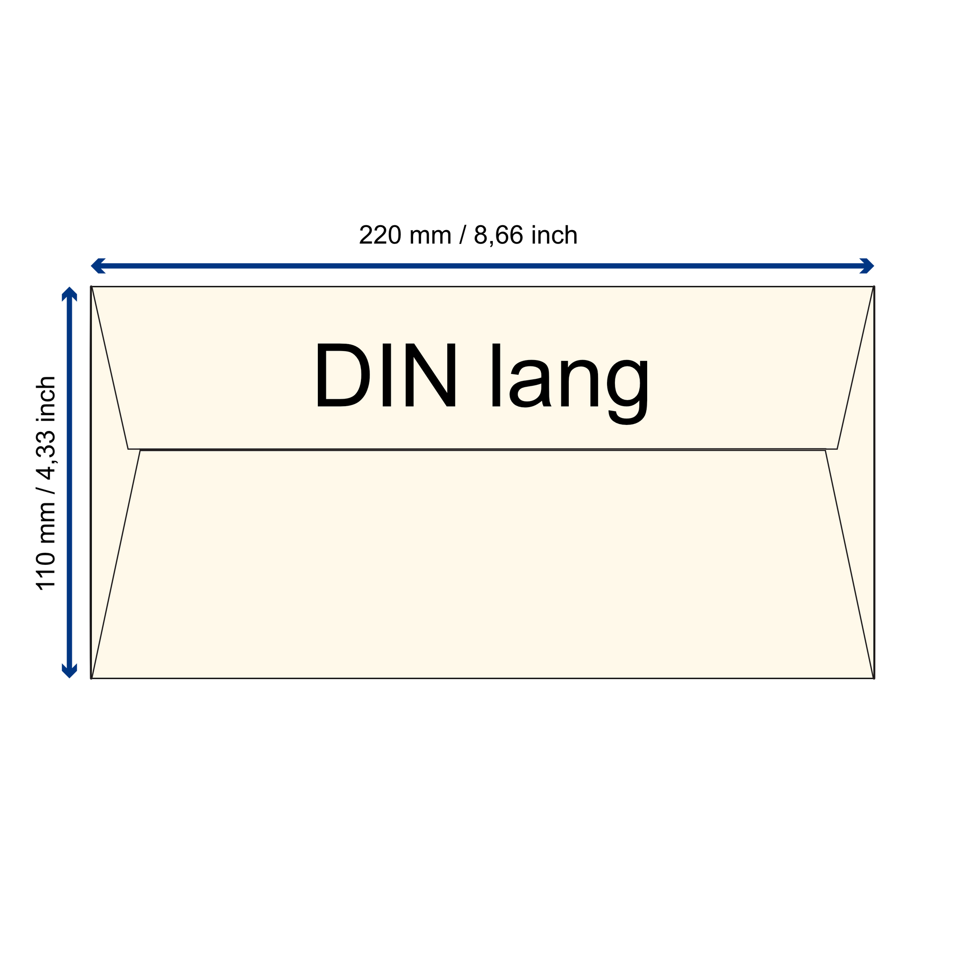 Büttenpapier Umschlag DIN-lang schematische Darstellung mit Maßen