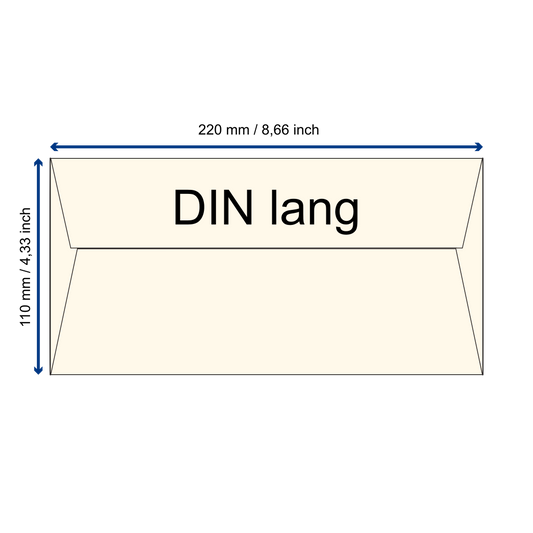 Büttenpapier Umschlag DIN-lang schematische Darstellung mit Maßen