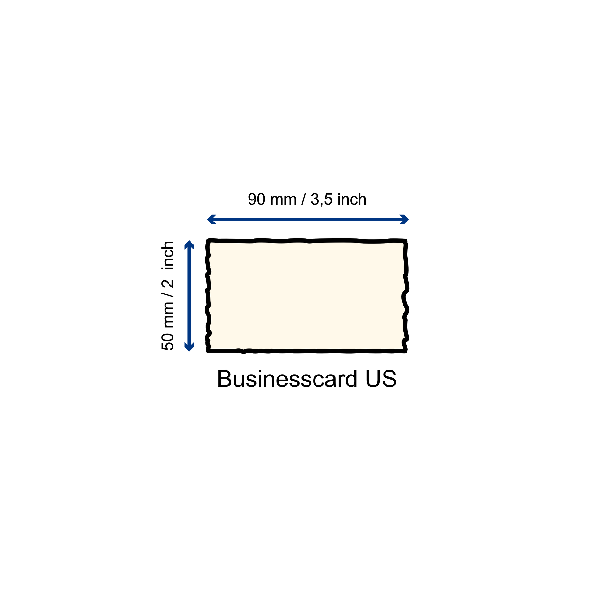 Büttenpapier Visitenkarte schematische Darstellung mit Maßen
