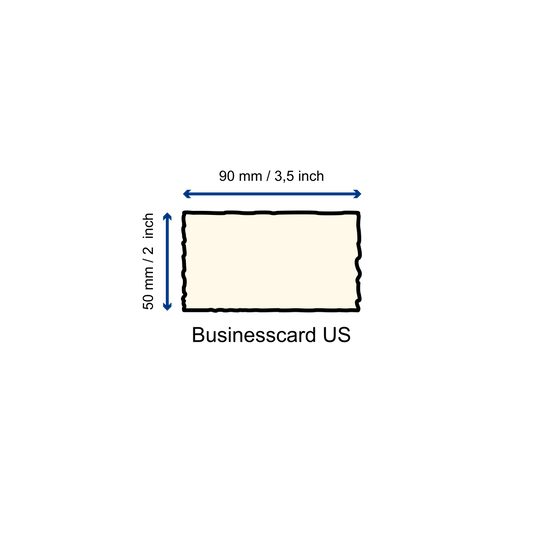 Büttenpapier Visitenkarte schematische Darstellung mit Maßen